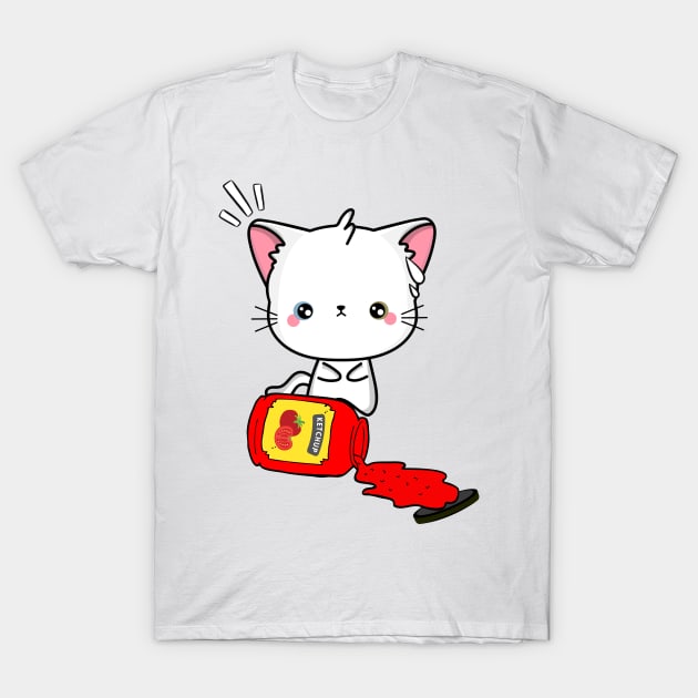 Angora Cat Spilled a bottle of ketchup T-Shirt by Pet Station